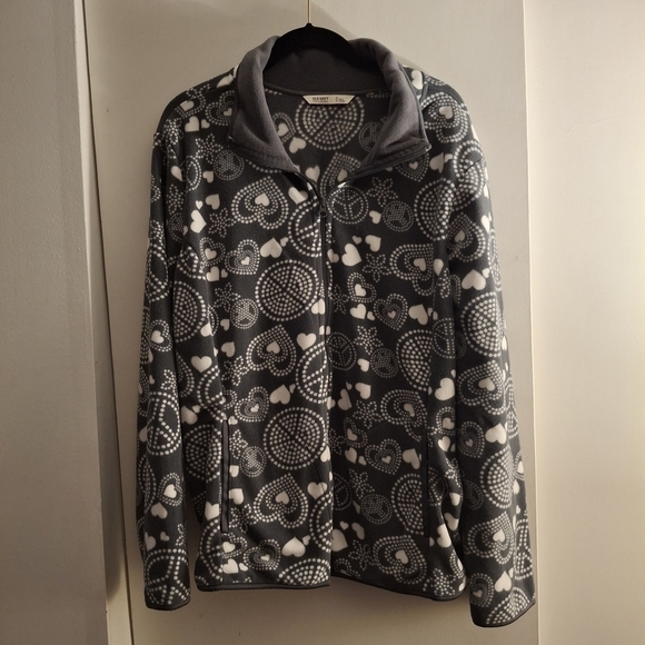 Old Navy Tops - Old Navy Women's Charcoal and Ivory Fleece Sweater Jacket